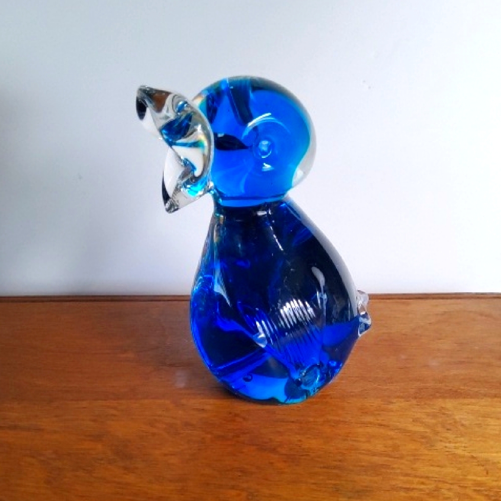 Glass Duck Figurine Clear & Blue